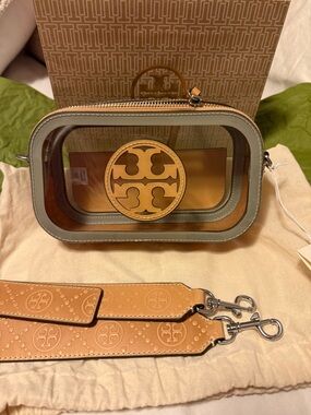 Tory Burch mini miller Clear Logo Crossbody Bag in Tan & Light olive
